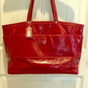 COACH Ruby Red Leather Tote Bag